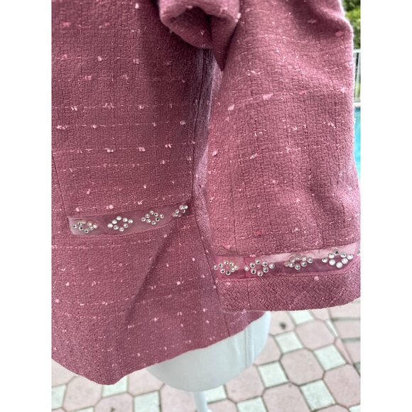 Bloomingdales Vintage Womens Blazer With Rhinestone Detail Textured Pink Fabric - Picture 8 of 9